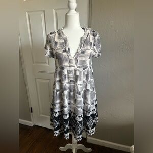 Anthropologie Maeve patterned strip Black and White Textured dress medium